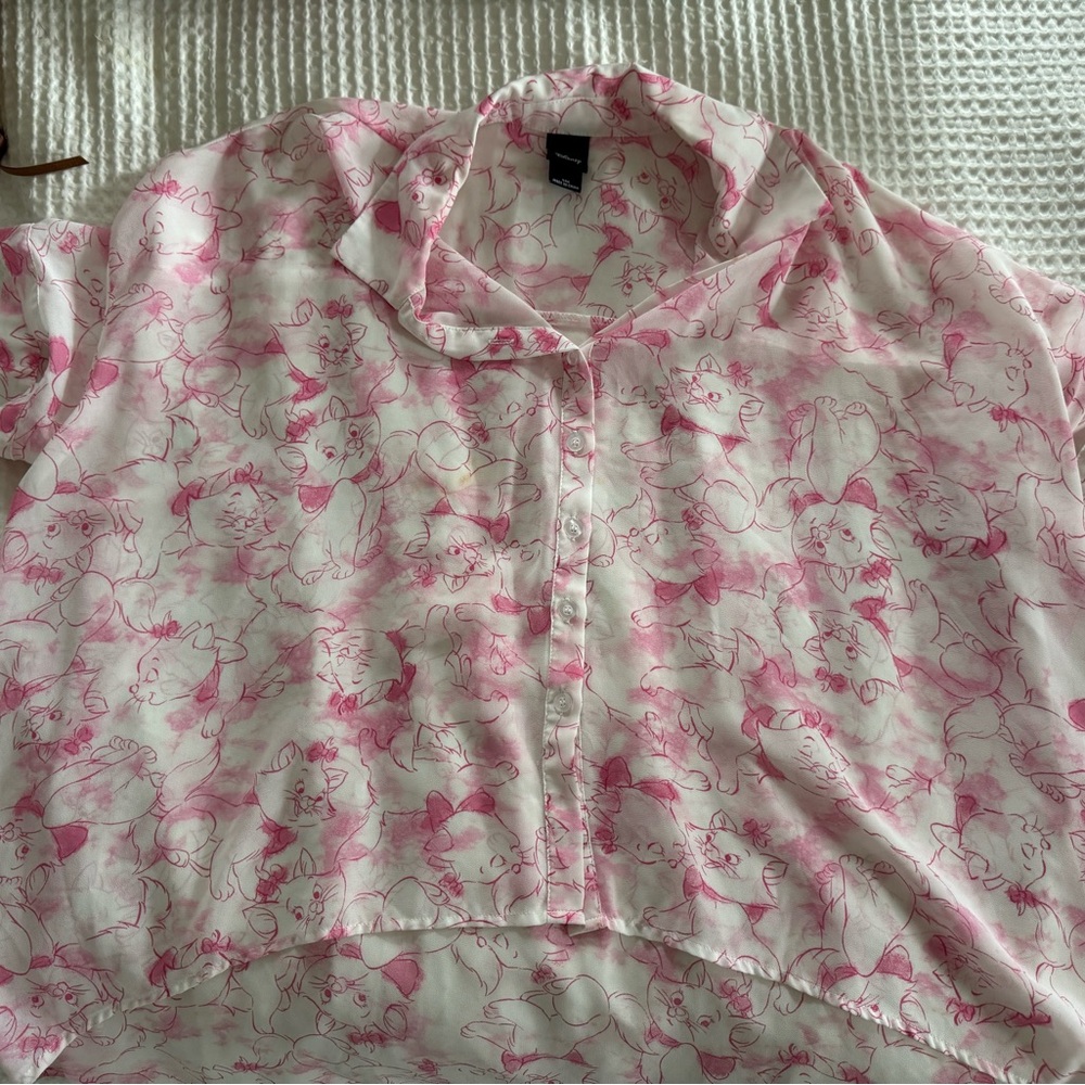 Disney Pink and White Aristocats Button Up